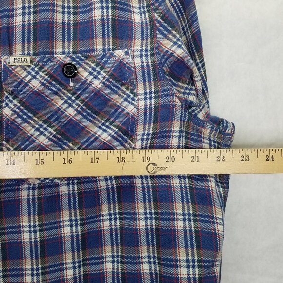 DENIM & SUPPLY Polo Ralph Lauren Button Up Shirt Men L Plaid Blue Flannel Cotton - Picture 11 of 11